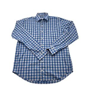Peter Millar Mens Long Sleeve Checked Button Down Shirt Size L Blue White